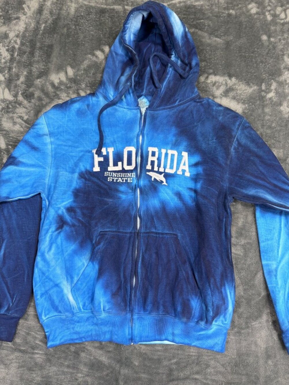 Destinations Unisex Blue Tie-Dye Florida Sunshine State Zip-Up Hoodie M